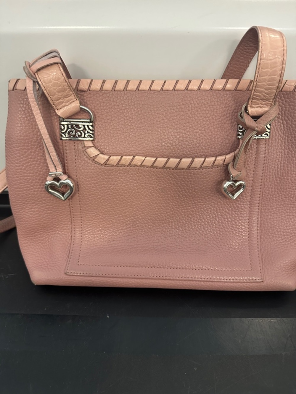 Women's Blush Pink Leather Tote Bag with Heart Charms